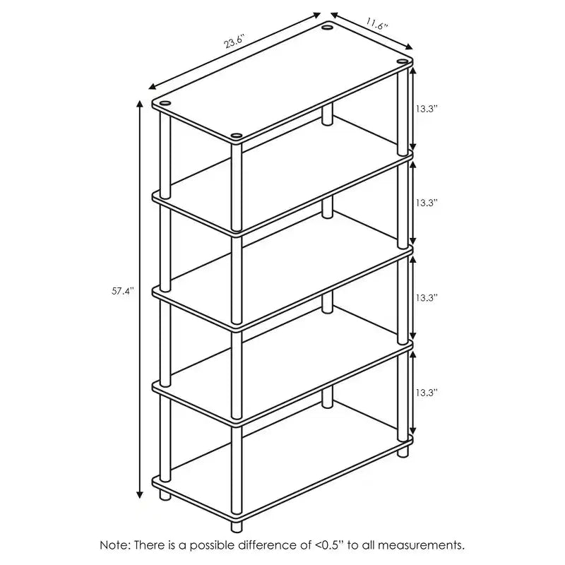 Libreria decorativa alta a 5 ripiani – Scaffale multiuso aperto, ciliegio chiaro/nero