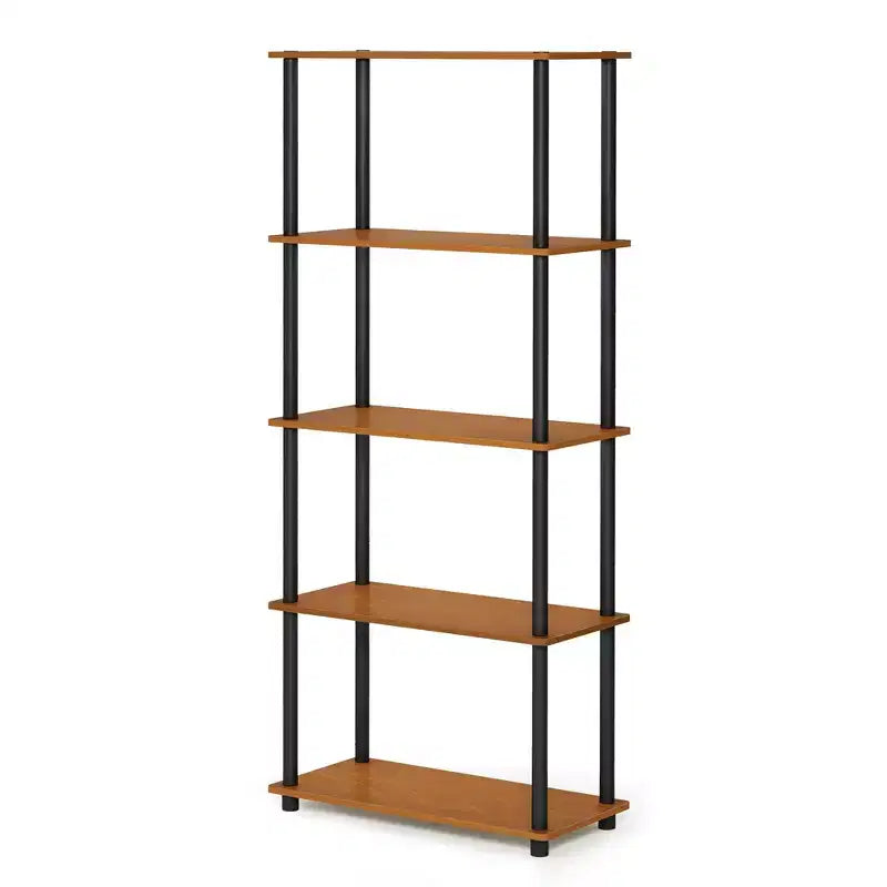 Libreria decorativa alta a 5 ripiani – Scaffale multiuso aperto, ciliegio chiaro/nero