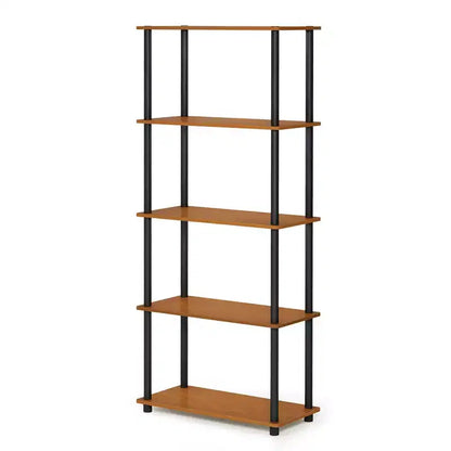 Libreria decorativa alta a 5 ripiani – Scaffale multiuso aperto, ciliegio chiaro/nero