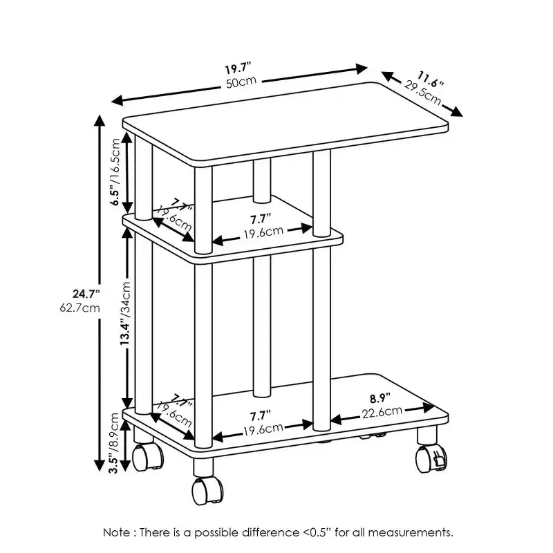 Carrello portaoggetti mobile a U – Tavolino laterale per divano con ripiano aperto, Pino Ambra