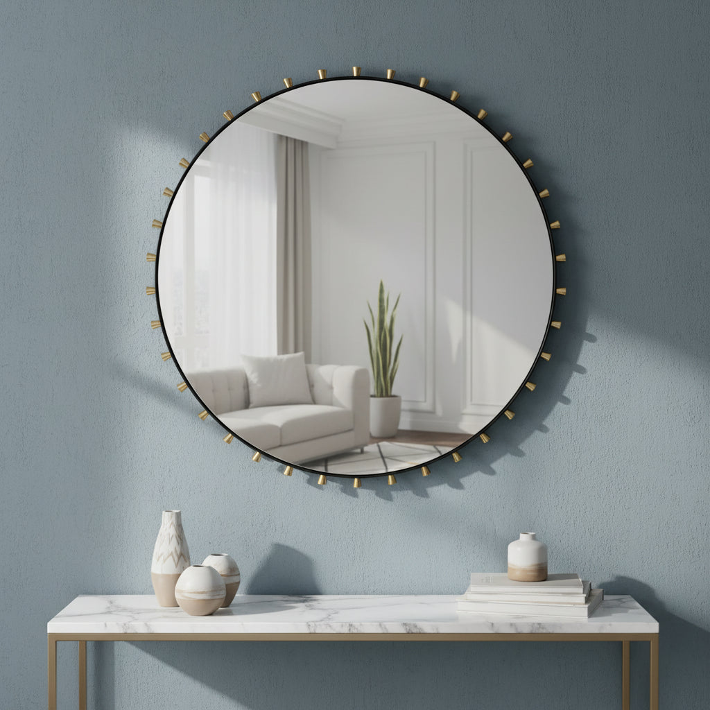 Uttermost Cosmopolitan Matte Black and Brass 37 1/2 Round Wall Mirror