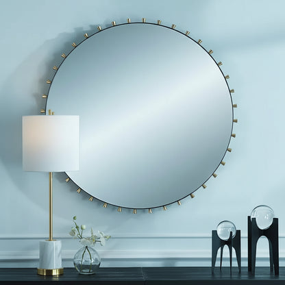 Specchio da Parete Rotondo da 37,5" – Accenti a Piolo in Ottone e Nero Opaco