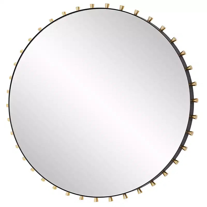 Specchio da Parete Rotondo da 37,5" – Accenti a Piolo in Ottone e Nero Opaco