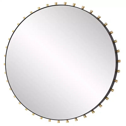 Specchio da Parete Rotondo da 37,5" – Accenti a Piolo in Ottone e Nero Opaco