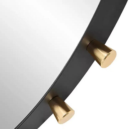 Specchio da Parete Rotondo da 37,5" – Accenti a Piolo in Ottone e Nero Opaco