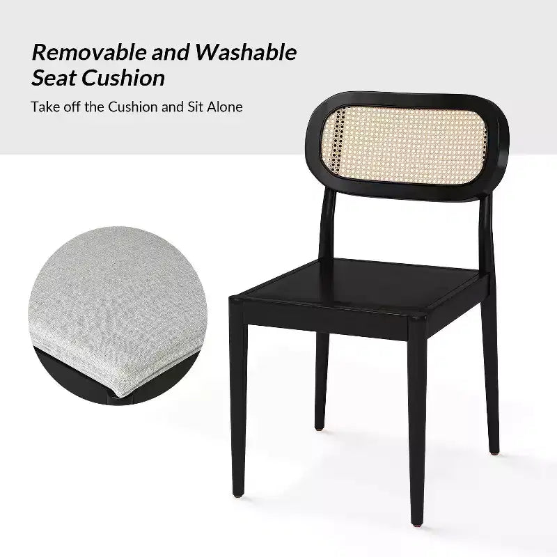 Sedia da pranzo moderna in rattan con gambe in legno massello