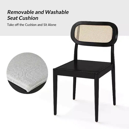 Sedia da pranzo moderna in rattan con gambe in legno massello
