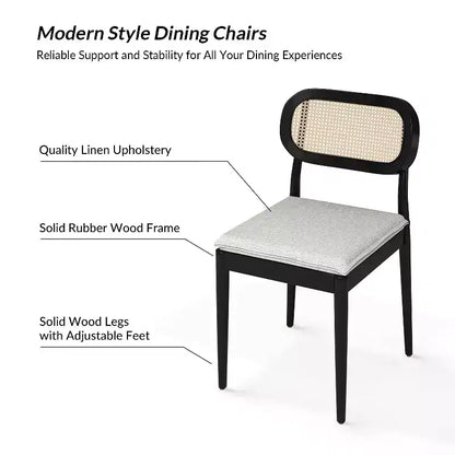 Sedia da pranzo moderna in rattan con gambe in legno massello