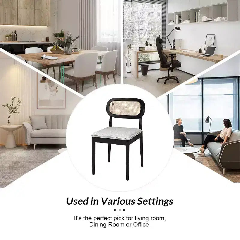 Sedia da pranzo moderna in rattan con gambe in legno massello