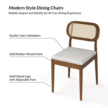 Sedia da pranzo moderna in rattan con gambe in legno massello