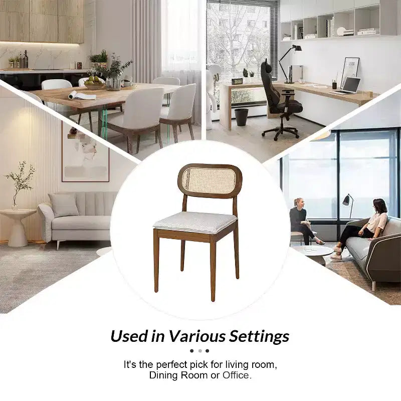 Sedia da pranzo moderna in rattan con gambe in legno massello