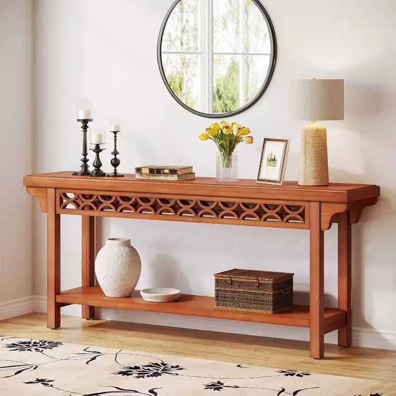 Tavolo Consolle Rustico in Legno Massello da 180 cm con Contenitore Integrato – Ingresso e Corridoio
