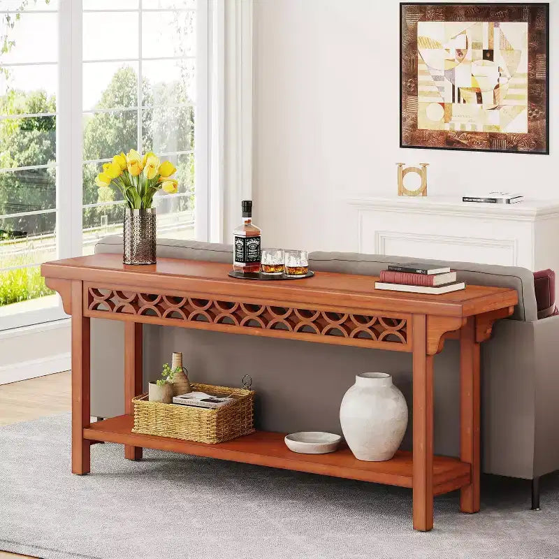 Tavolo Consolle Rustico in Legno Massello da 180 cm con Contenitore Integrato – Ingresso e Corridoio