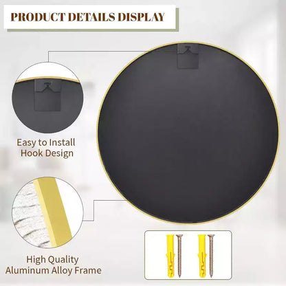Specchio da parete rotondo da 30" con cornice in alluminio nero – Montaggio a parete