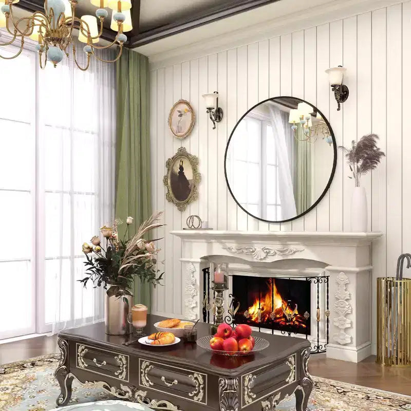 Specchio da parete rotondo da 30" con cornice in alluminio nero – Montaggio a parete