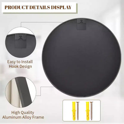 Specchio da parete rotondo da 30" con cornice in alluminio nero – Montaggio a parete