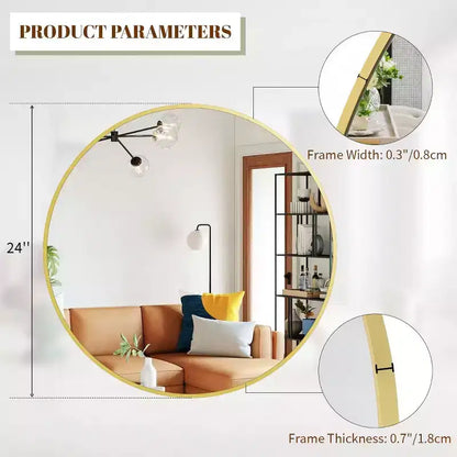 Specchio da parete rotondo da 30" con cornice in alluminio nero – Montaggio a parete