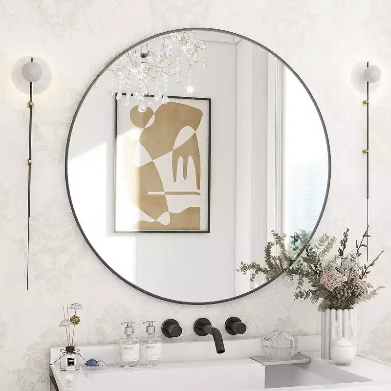 HOMLUX 24/30 Round Decorative Mirror Wall Mount Vanity Mirror Bathroom Entryway