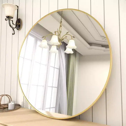Specchio da parete rotondo da 30" con cornice in alluminio nero – Montaggio a parete